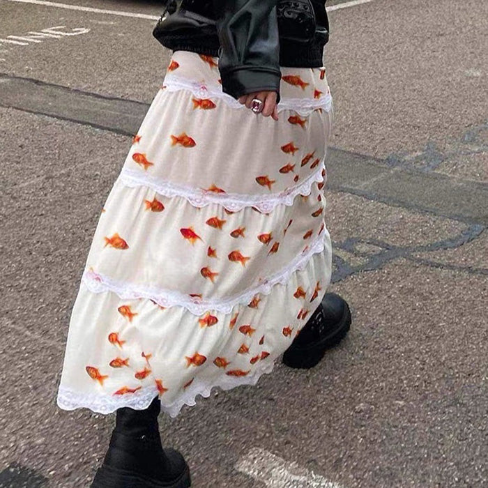 VILZSTUDIOS Koi fish design maxi skirt for stylish streetwear