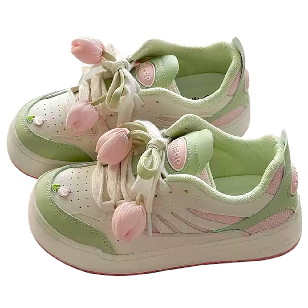 VILZSTUDIOS Mint green floral sneakers with tulip design