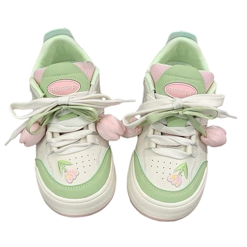 VILZSTUDIOS Mint green floral sneakers with tulip design