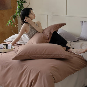 VILZSTUDIOS muted two-tone duvet cover set with contrasting reverse and flanged pillowcases