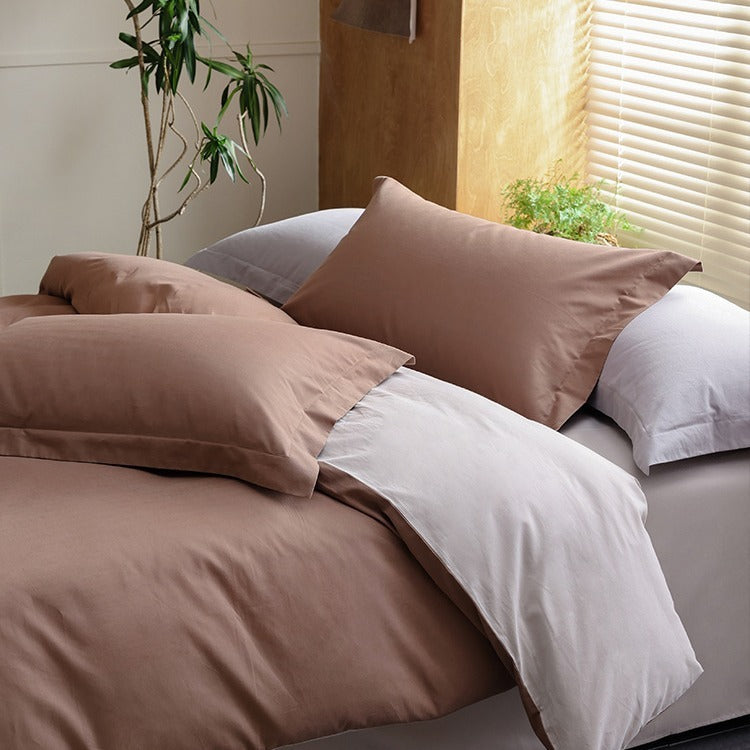 VILZSTUDIOS muted two-tone duvet cover set with contrasting reverse and flanged pillowcases