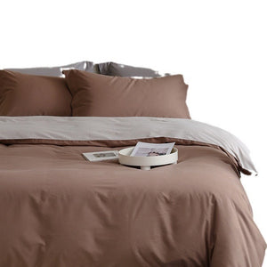 VILZSTUDIOS muted two-tone duvet cover set with contrasting reverse and flanged pillowcases