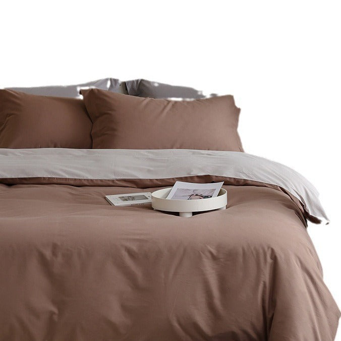 VILZSTUDIOS muted two-tone duvet cover set with contrasting reverse and flanged pillowcases