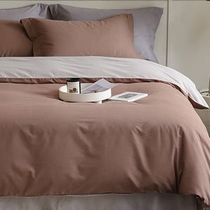 VILZSTUDIOS muted two-tone duvet cover set with contrasting reverse and flanged pillowcases