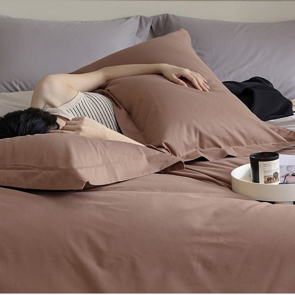 VILZSTUDIOS muted two-tone duvet cover set with contrasting reverse and flanged pillowcases