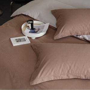 VILZSTUDIOS muted two-tone duvet cover set with contrasting reverse and flanged pillowcases
