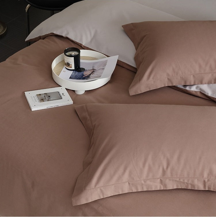 VILZSTUDIOS muted two-tone duvet cover set with contrasting reverse and flanged pillowcases