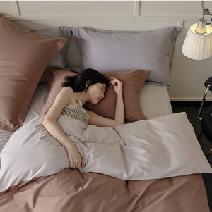 VILZSTUDIOS muted two-tone duvet cover set with contrasting reverse and flanged pillowcases