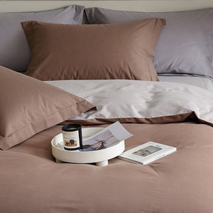 VILZSTUDIOS muted two-tone duvet cover set with contrasting reverse and flanged pillowcases