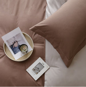 VILZSTUDIOS muted two-tone duvet cover set with contrasting reverse and flanged pillowcases