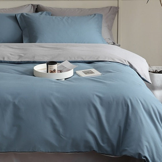 VILZSTUDIOS muted two-tone duvet cover set with contrasting reverse and flanged pillowcases