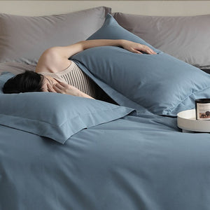 VILZSTUDIOS muted two-tone duvet cover set with contrasting reverse and flanged pillowcases