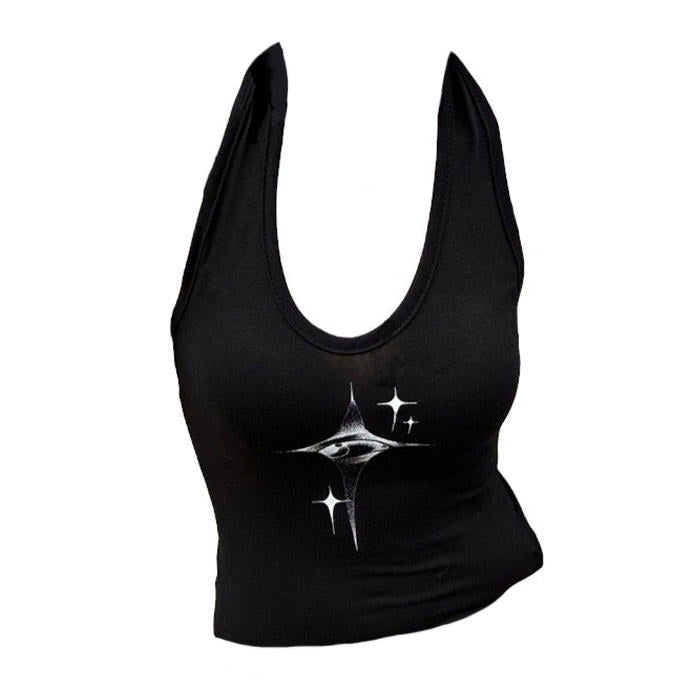 VILZSTUDIOS Black halter top with eye print design