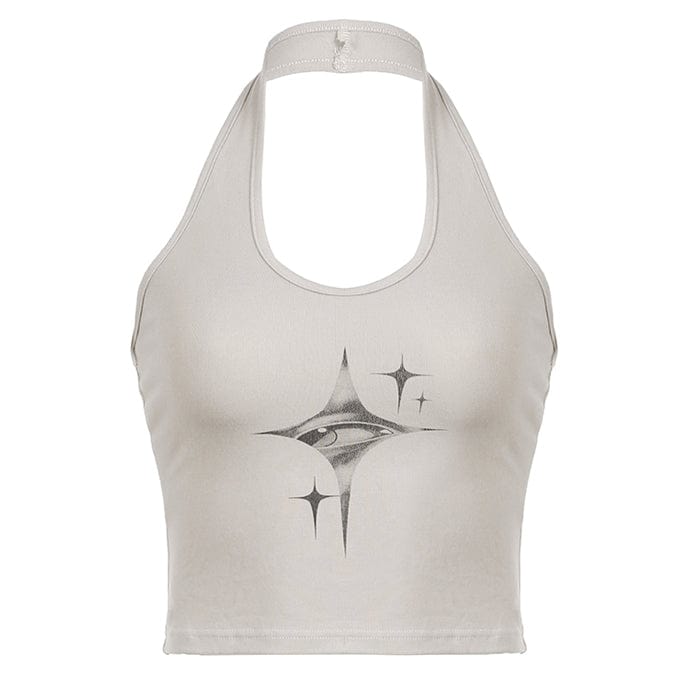 VILZSTUDIOS Black halter top with eye print design