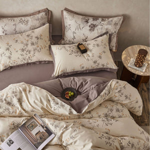 VILZSTUDIOS cream and beige printed reversible duvet cover set with taupe and mocha accents
