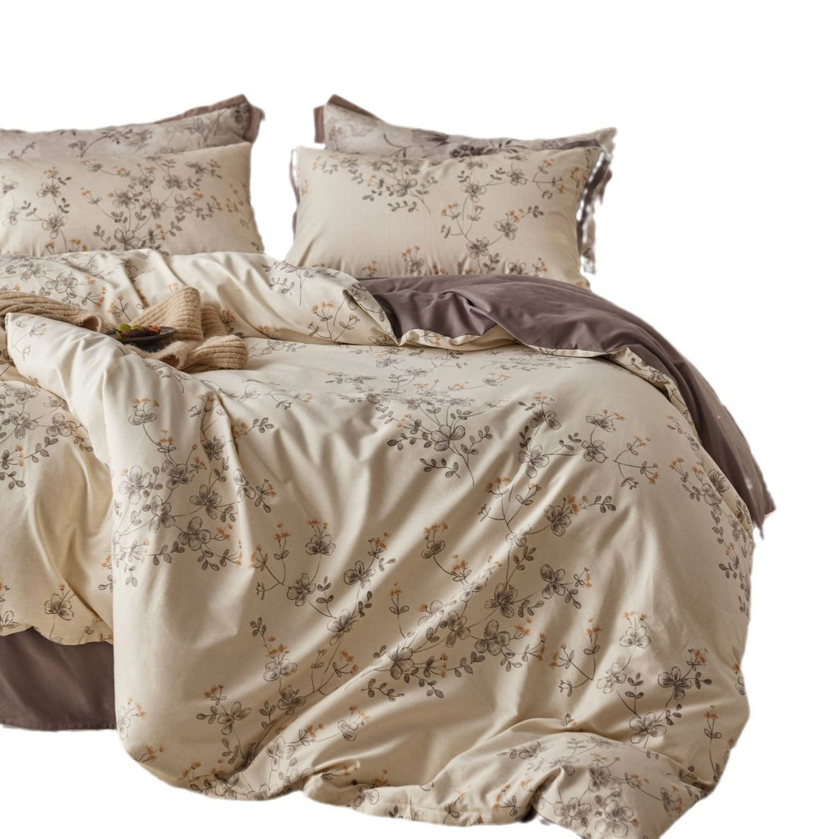 VILZSTUDIOS cream and beige printed reversible duvet cover set with taupe and mocha accents