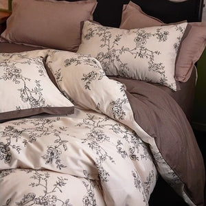 VILZSTUDIOS cream and beige printed reversible duvet cover set with taupe and mocha accents