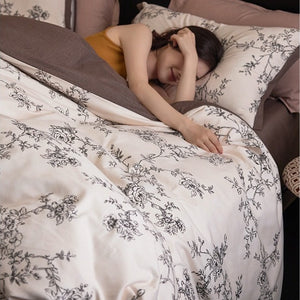 VILZSTUDIOS cream and beige printed reversible duvet cover set with taupe and mocha accents