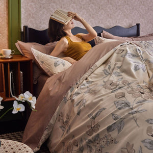 VILZSTUDIOS cream and beige printed reversible duvet cover set with taupe and mocha accents