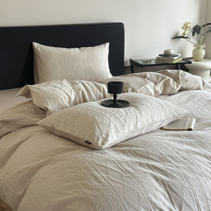 VILZSTUDIOS neutral textured jacquard duvet cover set with raised woven patterns