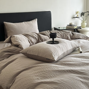 VILZSTUDIOS neutral textured jacquard duvet cover set with raised woven patterns