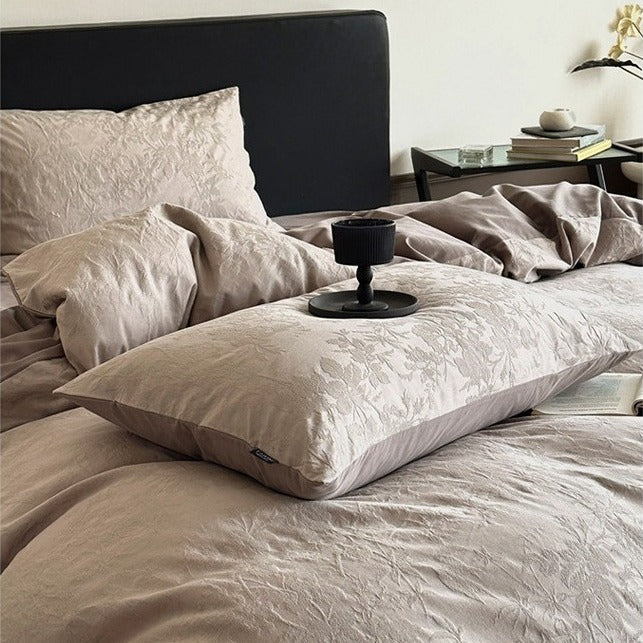 VILZSTUDIOS neutral textured jacquard duvet cover set with raised woven patterns