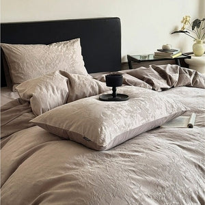 VILZSTUDIOS neutral textured jacquard duvet cover set with raised woven patterns