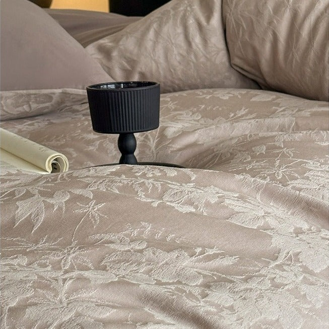 VILZSTUDIOS neutral textured jacquard duvet cover set with raised woven patterns