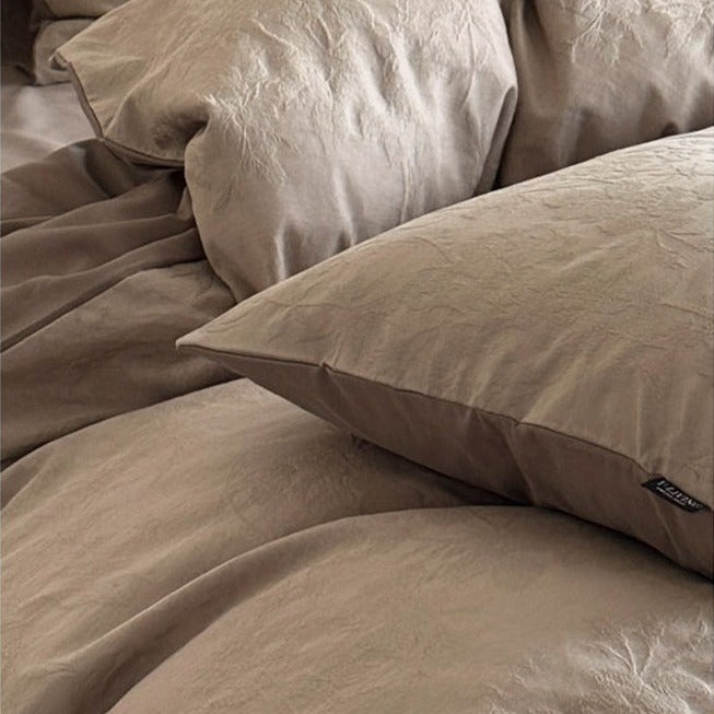 VILZSTUDIOS neutral textured jacquard duvet cover set with raised woven patterns