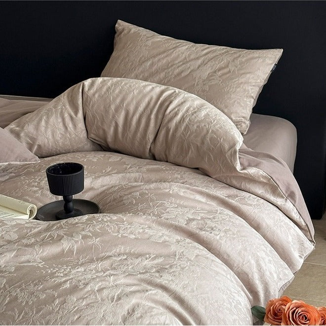 VILZSTUDIOS neutral textured jacquard duvet cover set with raised woven patterns