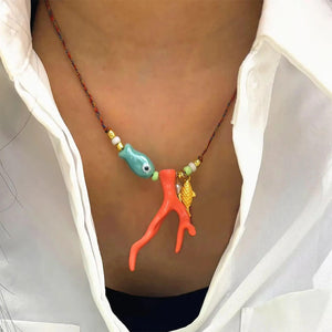 VILZSTUDIOS Ocean-inspired necklace with fish charm and coral pendant