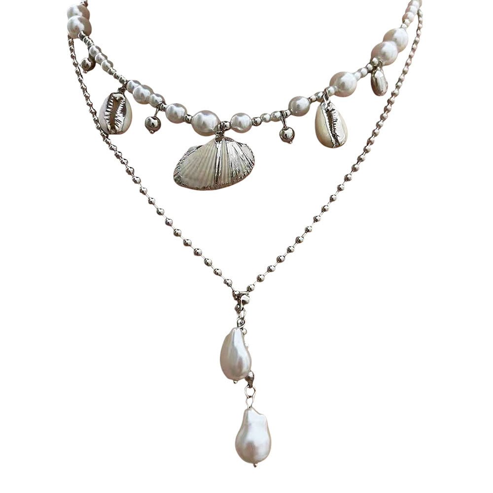 VILZSTUDIOS Layered necklace with pearls and shell charms