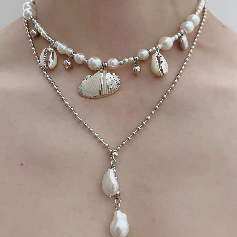 VILZSTUDIOS Layered necklace with pearls and shell charms