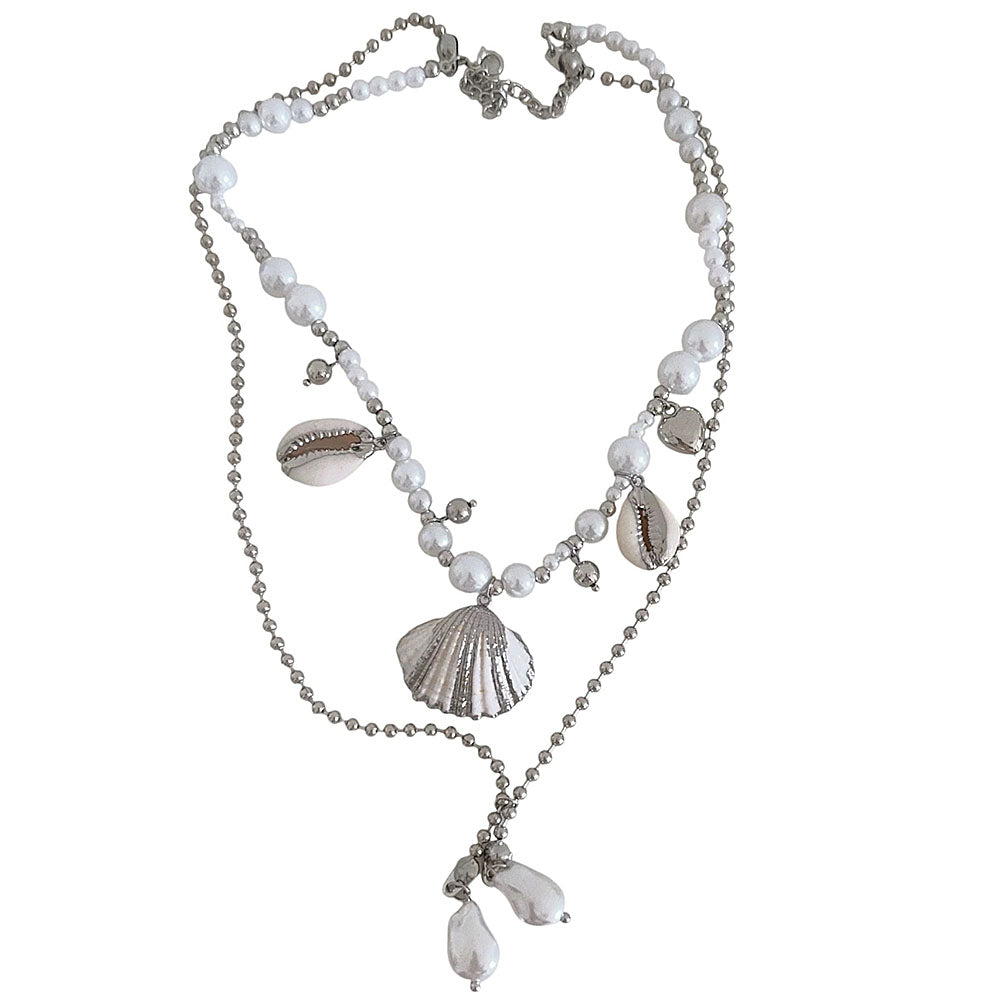 VILZSTUDIOS Layered necklace with pearls and shell charms