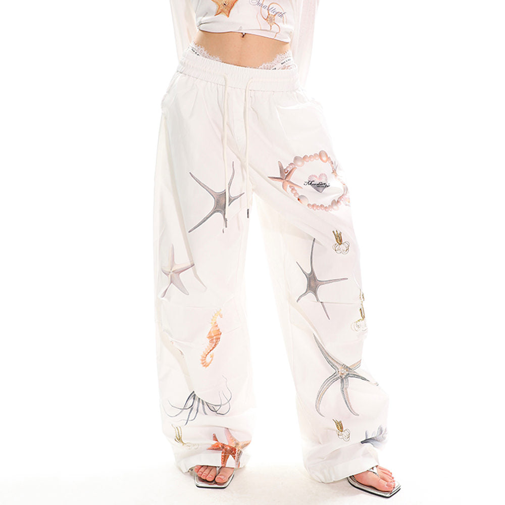 VILZSTUDIOS Oceanic graphic wide-leg trousers for casual summer wear
