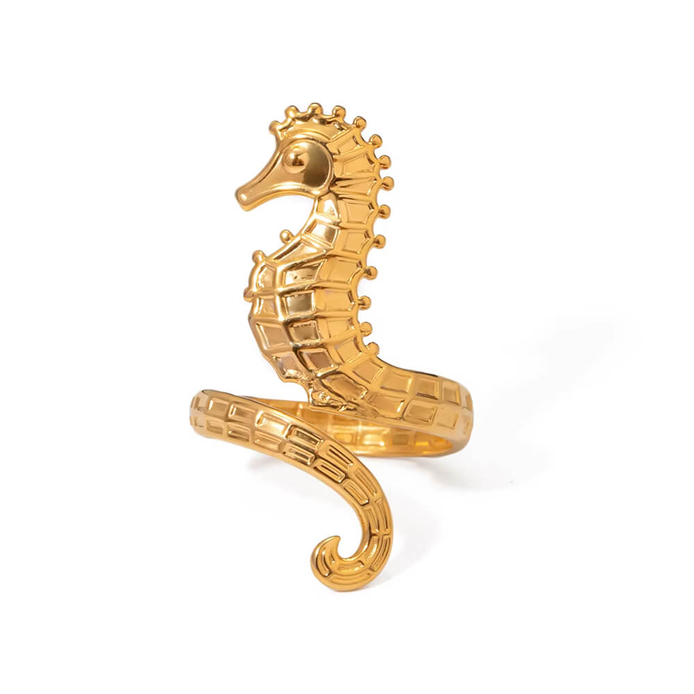 VILZSTUDIOS Gold-plated stainless steel seahorse ring