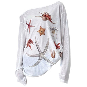 VILZSTUDIOS Stylish off-shoulder top with ocean graphics