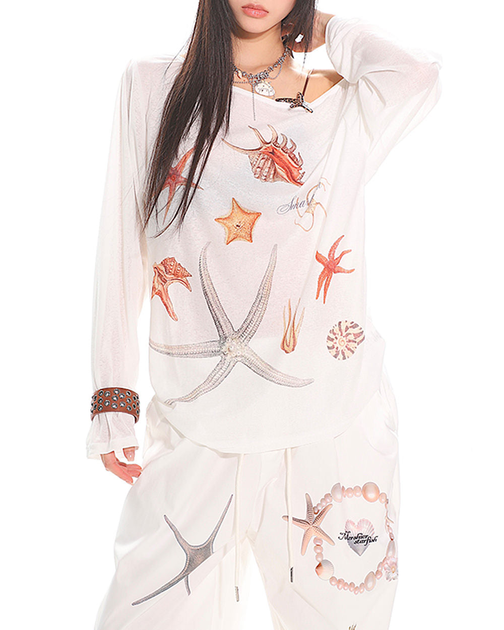 VILZSTUDIOS Stylish off-shoulder top with ocean graphics