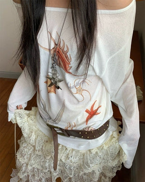 VILZSTUDIOS Stylish off-shoulder top with ocean graphics
