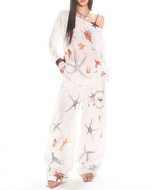 VILZSTUDIOS Stylish off-shoulder top with ocean graphics