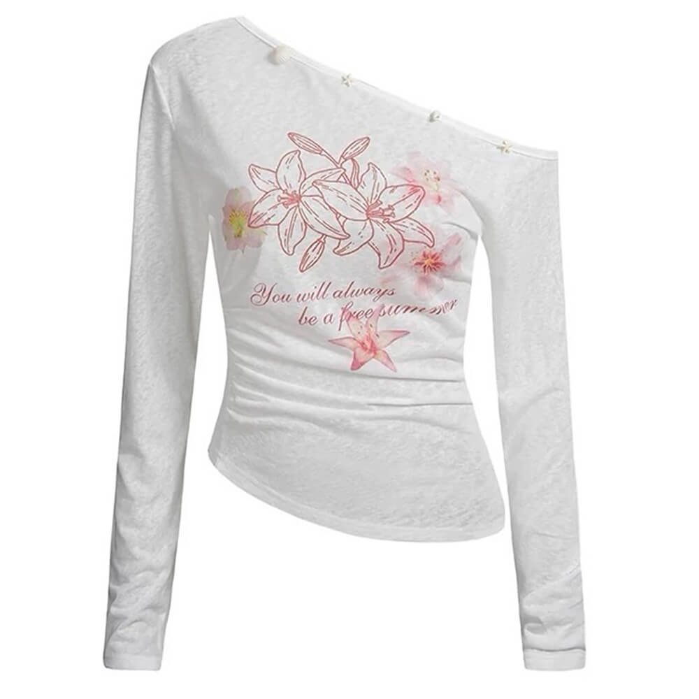 VILZSTUDIOS Trendy one-shoulder floral top with hibiscus design