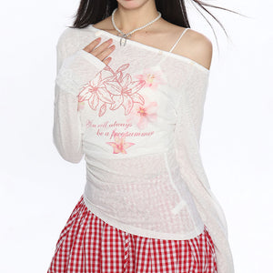 VILZSTUDIOS Trendy one-shoulder floral top with hibiscus design