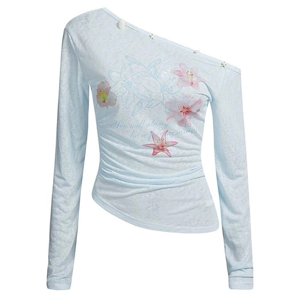 VILZSTUDIOS Trendy one-shoulder floral top with hibiscus design