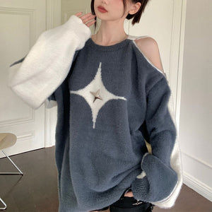 VILZSTUDIOS Stylish open-shoulder knit sweater for modern fashion
