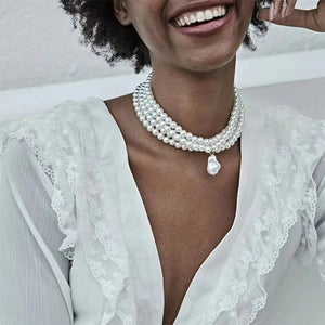 VILZSTUDIOS Ornate layered pearl necklace for stylish accessorizing