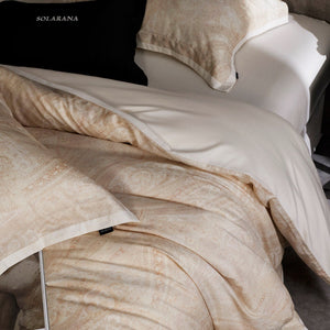 VILZSTUDIOS champagne beige, dusty rose pink, or taupe gray paisley bedding set with wide flanged pillowcases