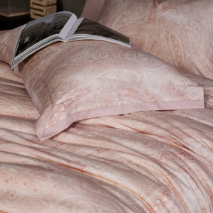 VILZSTUDIOS champagne beige, dusty rose pink, or taupe gray paisley bedding set with wide flanged pillowcases