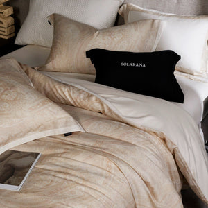 VILZSTUDIOS champagne beige, dusty rose pink, or taupe gray paisley bedding set with wide flanged pillowcases