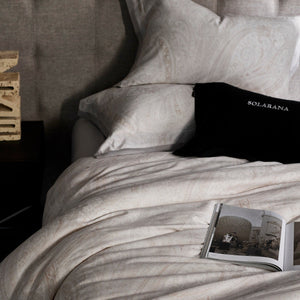 VILZSTUDIOS champagne beige, dusty rose pink, or taupe gray paisley bedding set with wide flanged pillowcases