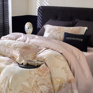 VILZSTUDIOS cream and blush painterly floral bedding set with wide pink pillowcase borders